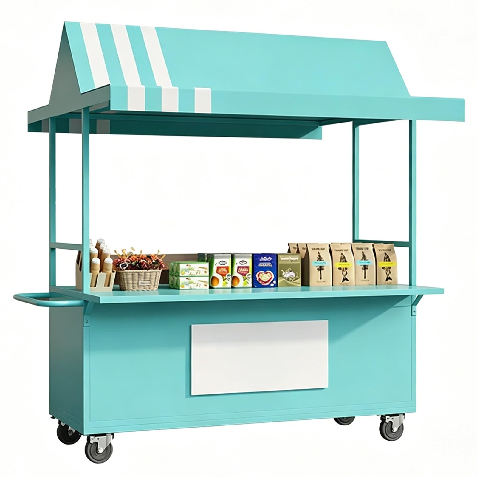 Food Vendor Cart, Market Stand with Canopy, Iron, Handrail, Lockable Wheels, for Market, Street Food & Pop-Up Events(Green,120cm/47in)