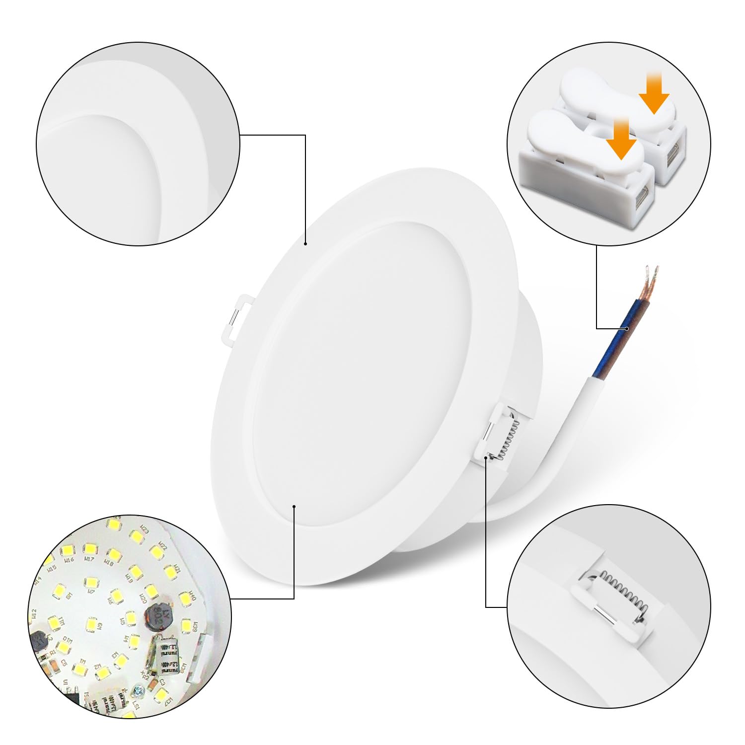 LVWIT Downlight Led Techo Empotrable,Ojos de Buey Led para Techo,Focos led Interior Techos de 8W,Foco Neutro Blanco de 4000K,Ideal Para Baños,Pasillos,Oficina,880Lúmenes,Ø123mm,IP44,6U,No Regulable