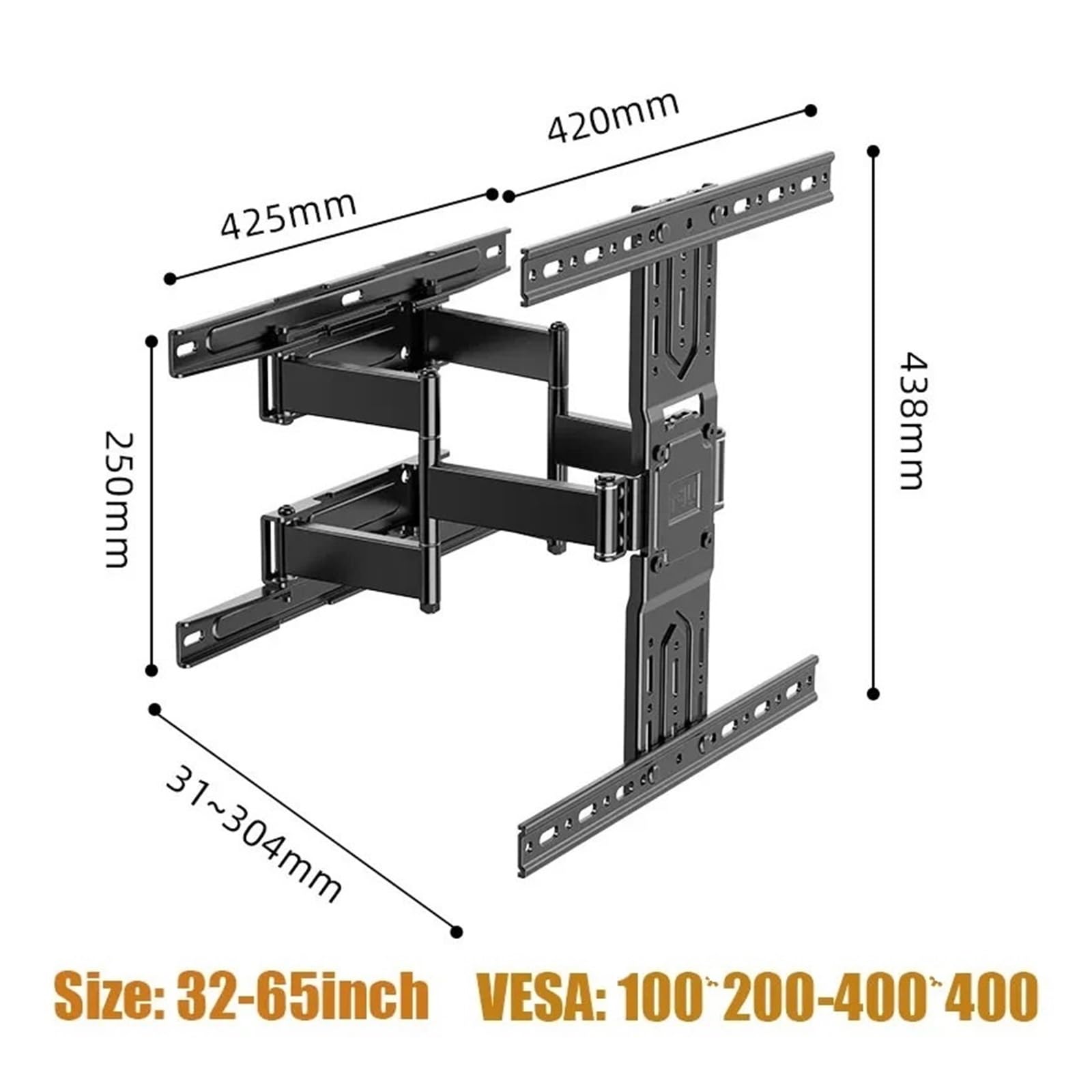 Supporto Da Parete Telescopico for TV A Movimento Completo for Piatto/curvo Da 32-65 Pollici, | Bracci articolati estensibili larghi, VESA 400x400mm
