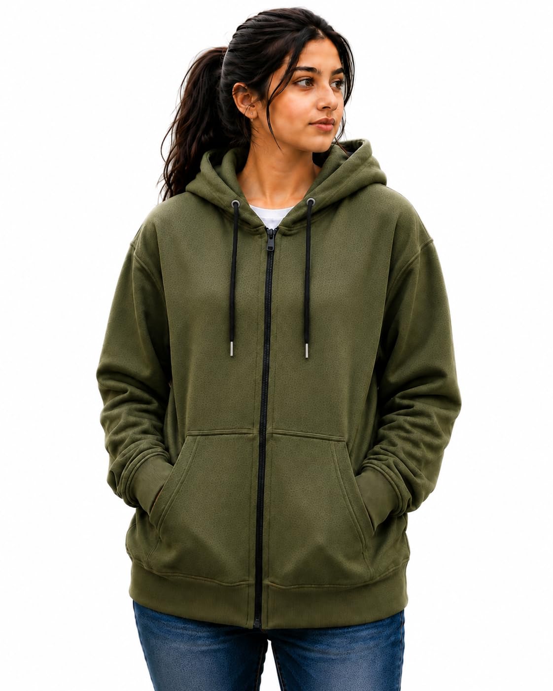 Women's Maroon Full-Zip Fleece Hoodie Sweatshirt | Oversized Fit, Kangaroo Pockets, Drawstring Hood, Full-Length Zipper, Casual Wear-image-41