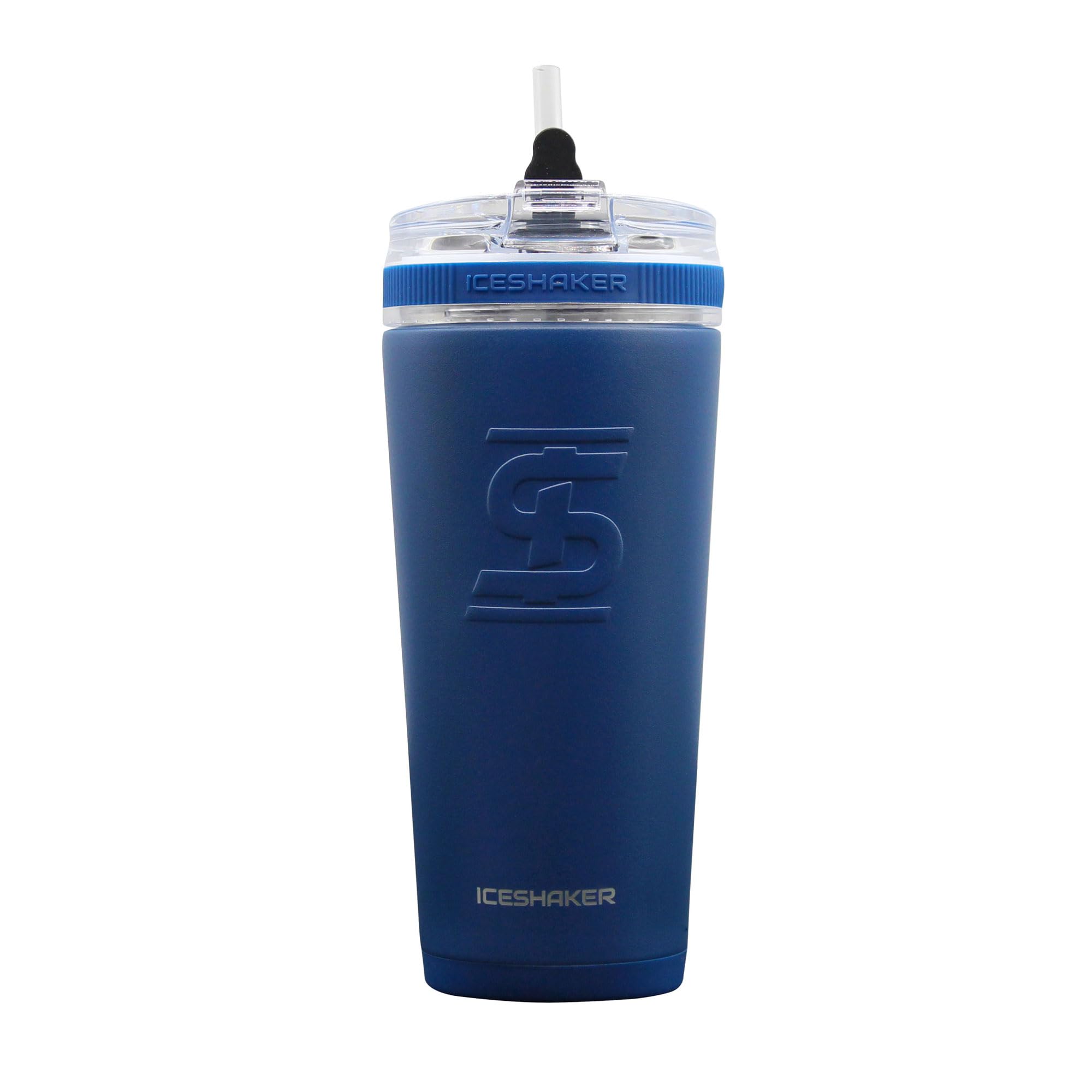 Ice Shaker 750 ml Edelstahlflasche, isolierte Wasserflasche mit Strohhalm, Marineblau