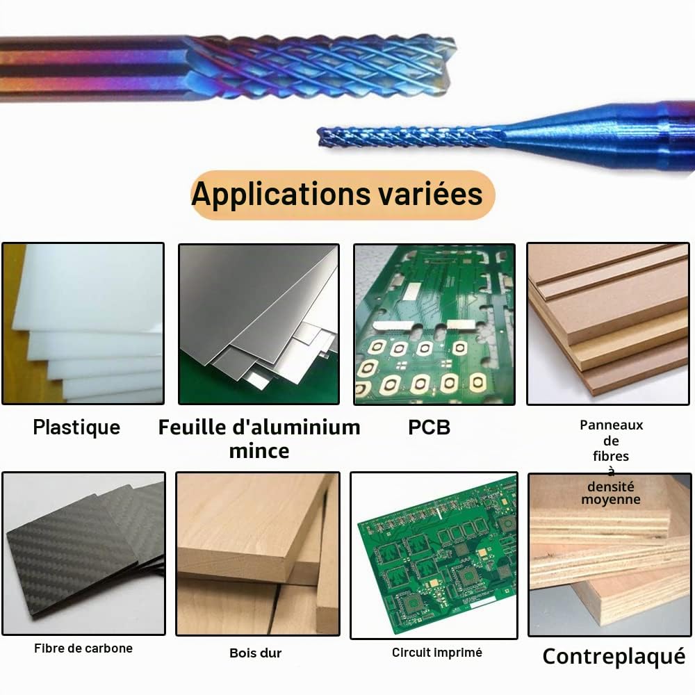 ASNOMY Lot de 20 fraises à bout CNC 0,8-3,175 mm avec tige de 1/8", fraises CNC Outils de forets pour plastique, aluminium, circuits imprimés, bois