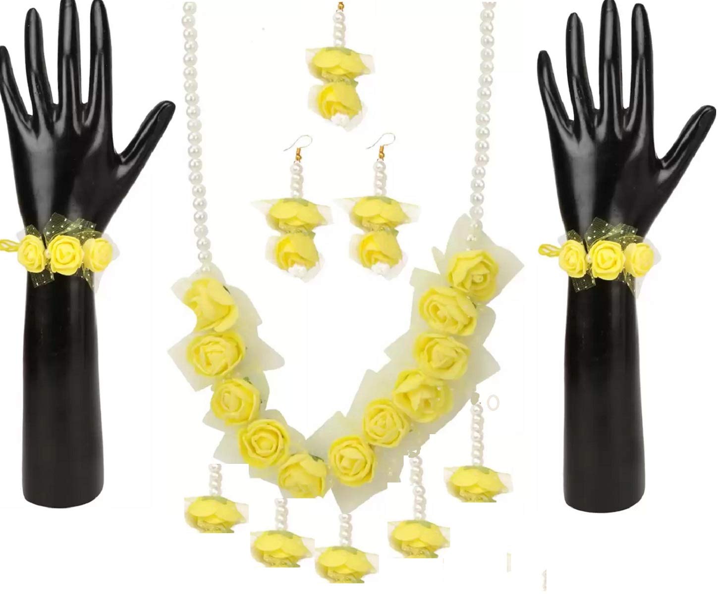Karki Fusion Yellow Gota Patti Necklace, Earrings, Bracelet & Maang Tika for Women & Girls (Mehandi/Haldi) (B081VMZRVX) Amazon Price History, Amazon Price Tracker