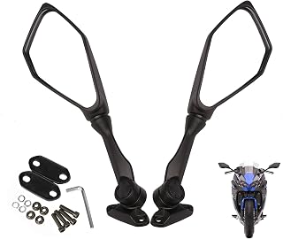 Minho Foldable Convex Rear View Mirrors for Kawasaki ZX6R Ninja 300/400/500/650, Honda CBR650R, Yamaha FZ6R - Black, Durable & Adjustable