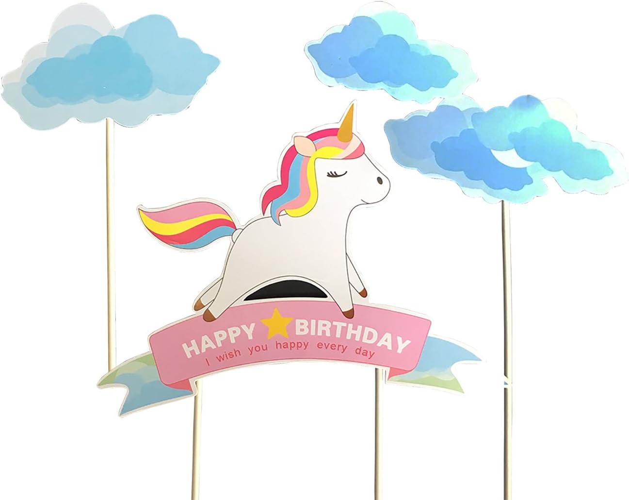 Blue Handmade Unicorn Birthday Cake Toppers, Cake Decorations for Kids Birthday Party Supplies