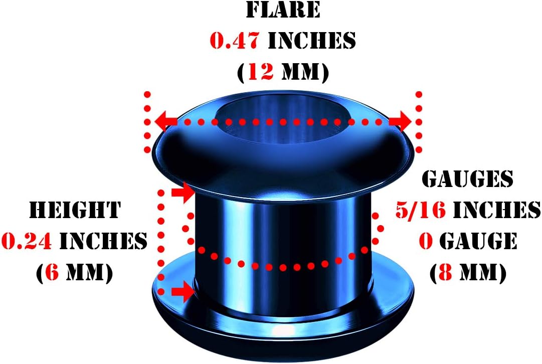 Pair of 316L Surgical Steel Dark Blue Anodized Screw Fit Flesh Tunnels Piercing Jewelry Stretcher Ear Plugs Earring Lobe