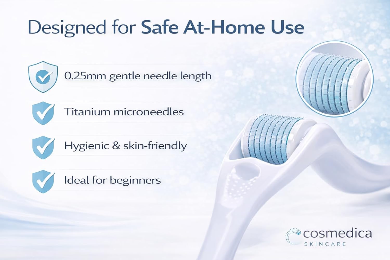 Cosmedica Microneedling Derma Roller for Face 0.25 mm Facial 540 Micro Needles, Skin Care Cosmetic Needling Instrument