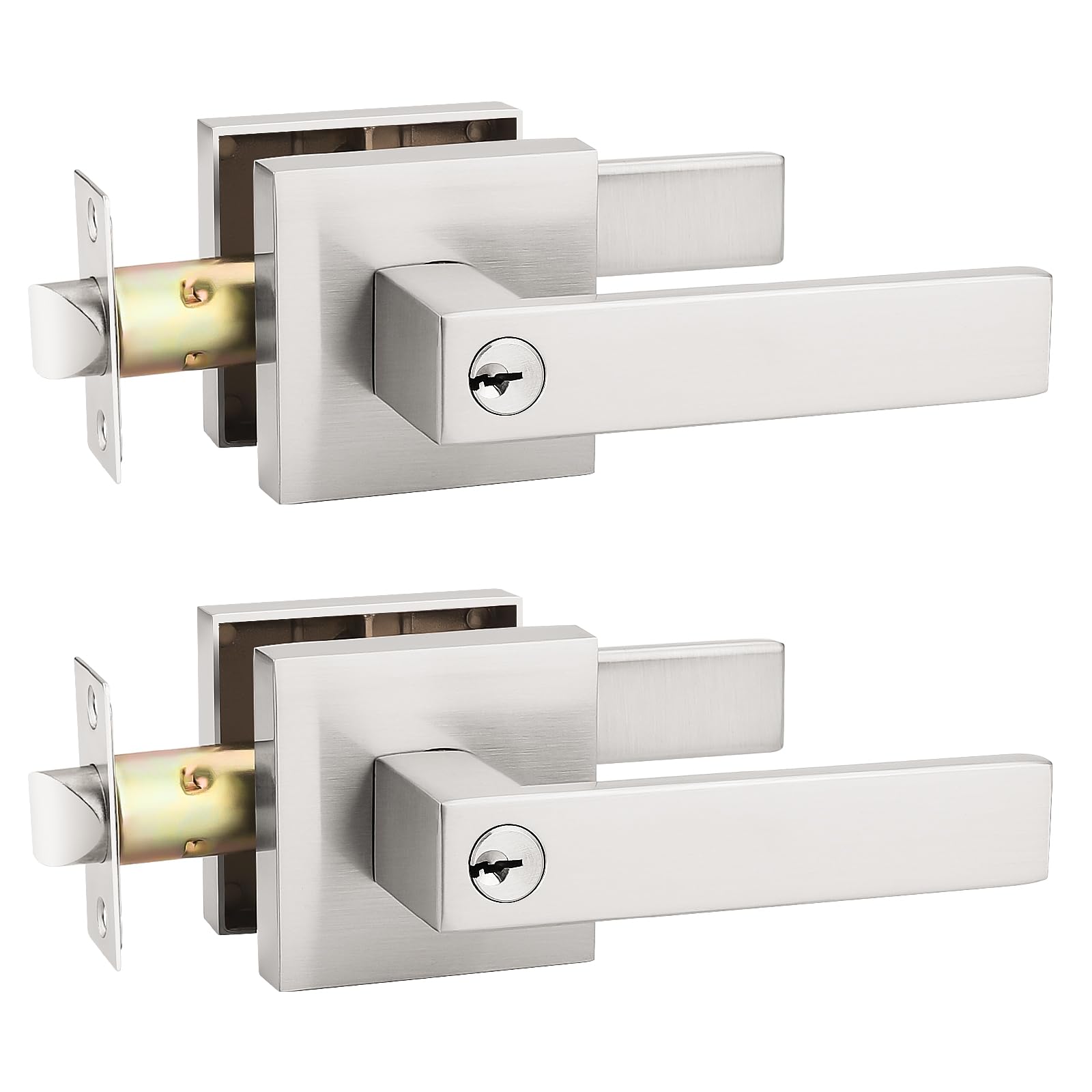 Brushed Nickel Keyed Door Handles - Secure & Stylish -31