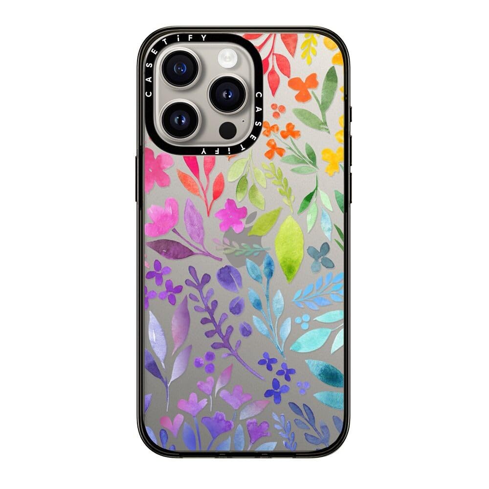 CASETiFY Compact Case for iPhone 15 Pro Max [Lightweight / 4 ft. 2X Military Grade Drop Protection/Slim] - Floral Rainbow - Clear Black