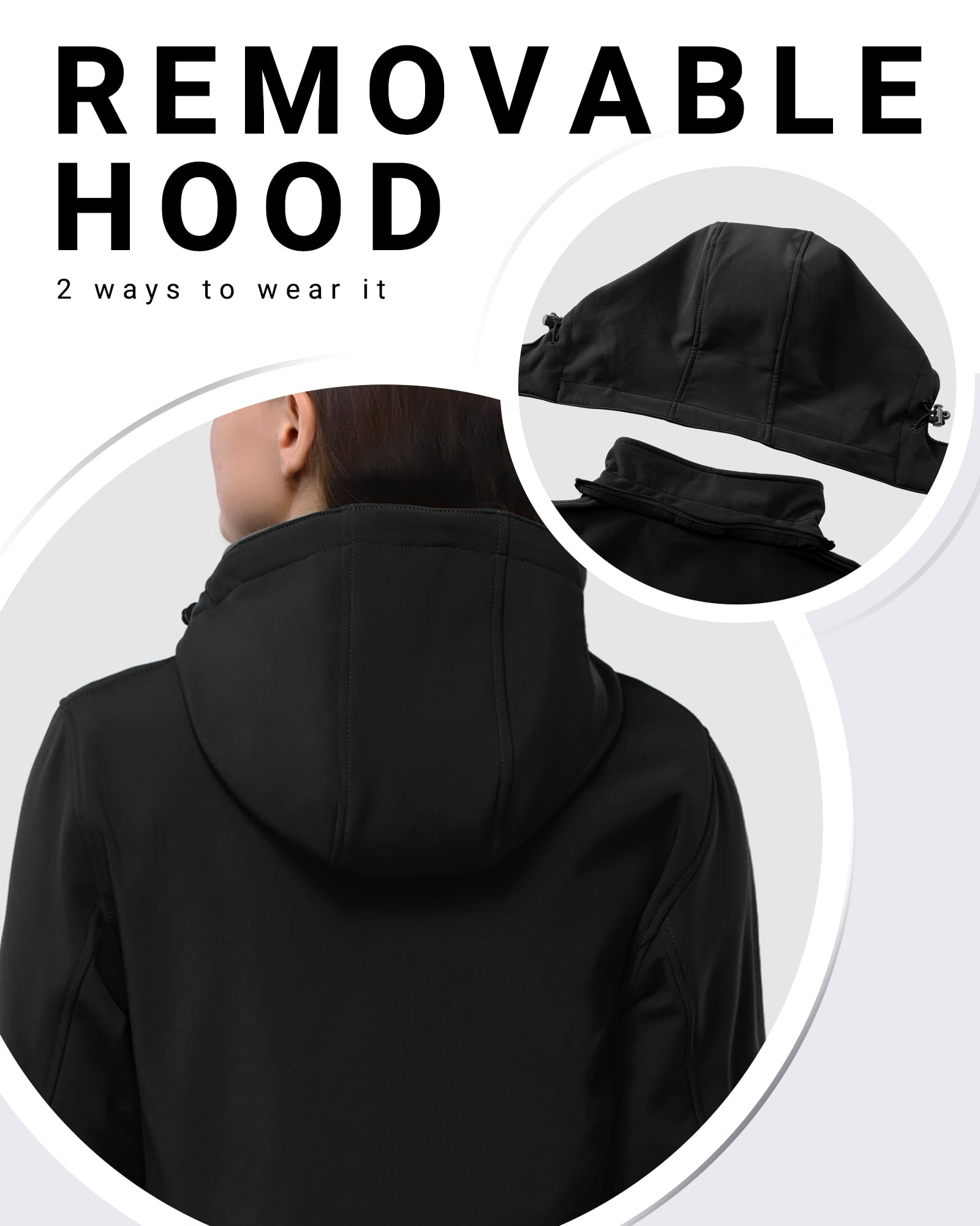 Outdoor Ventures Giacca da donna softshell lunga con cappuccio, foderata in pile, antivento, impermeabile