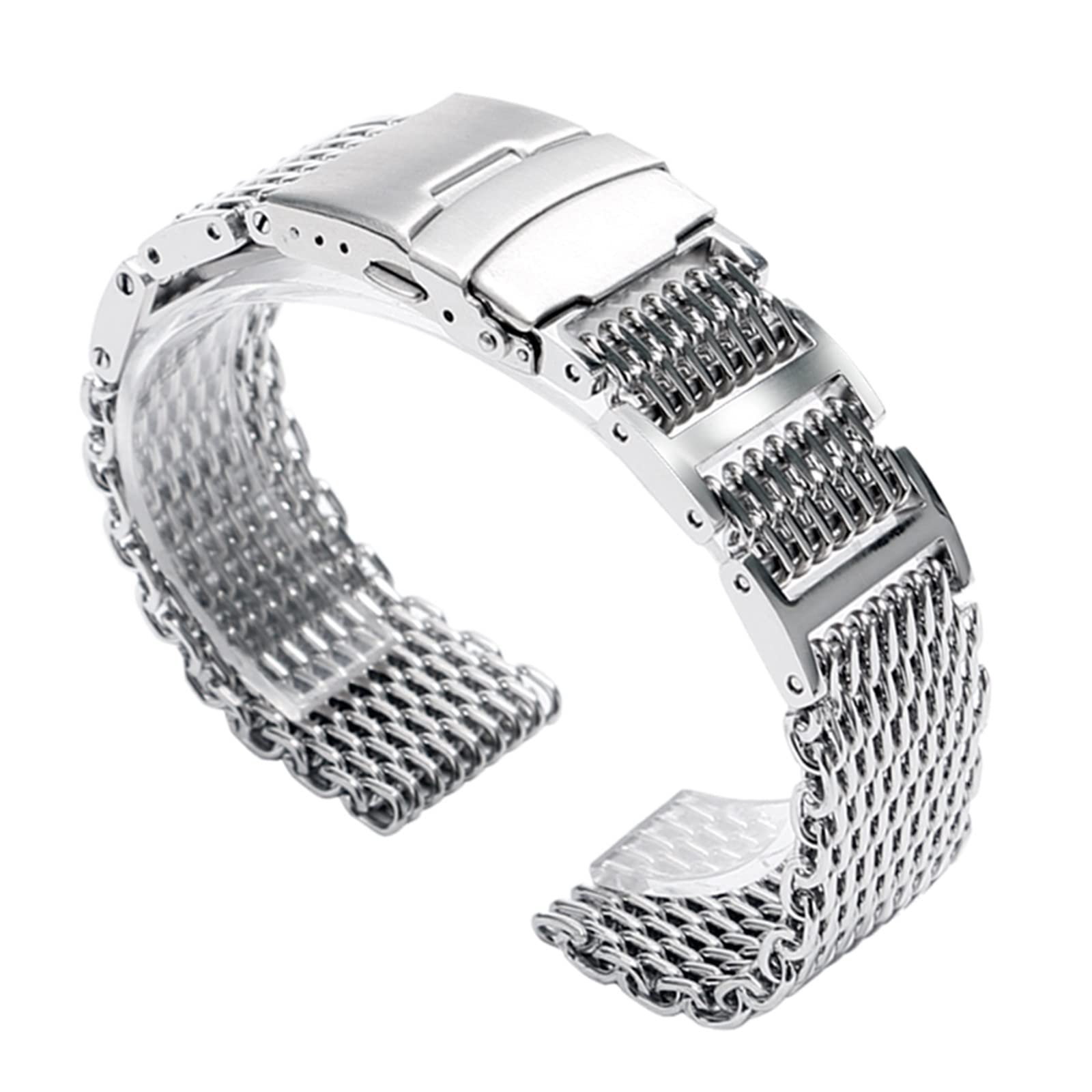 HMFANG 20 22 24 mm Bracelet de rechange en acier inoxydable pour homme avec boucle déployante et bracelet de montre de sécurité Argenté