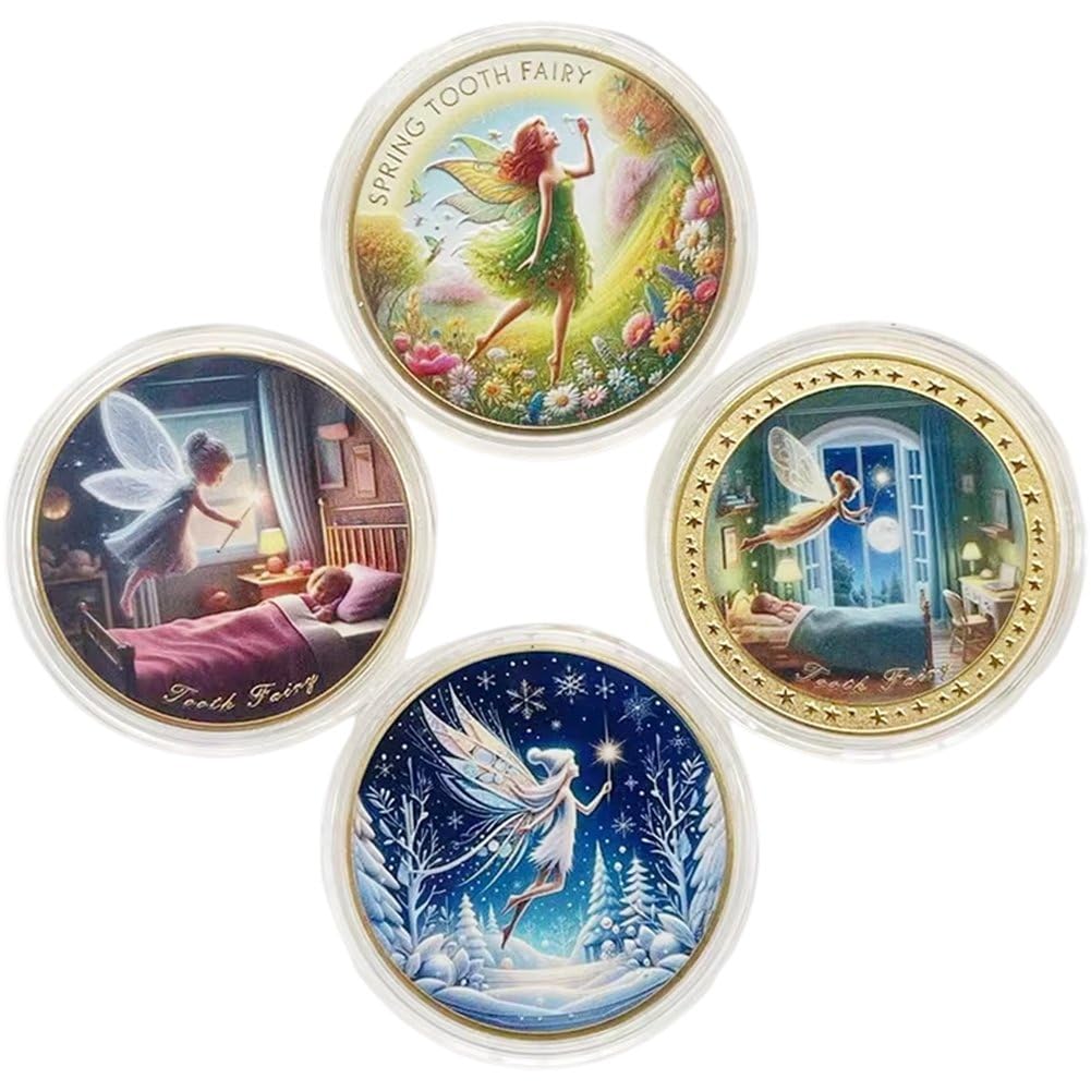 Ymxygz Girls As Shown Tooth Fairy Coins, 4Pcs Gold Tooth Fairy Coin Gifts Boys Commemorative Coins For Lost Tooth Children Gifts Souvenir