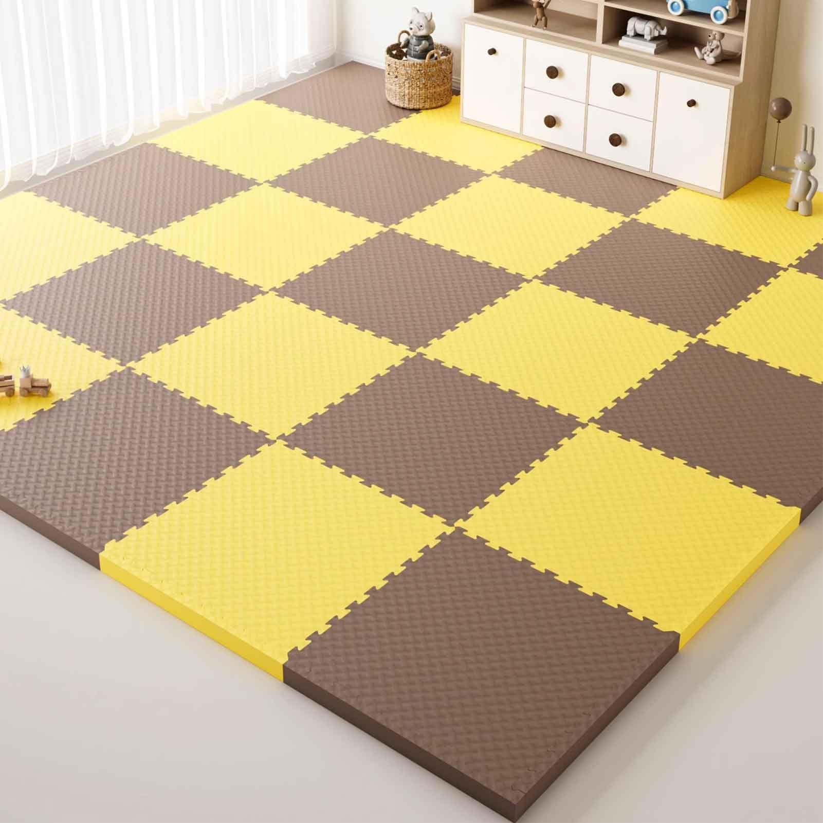 Miękka mata do układania puzzli z pianki EVA, łączone płytki z krawędziami, grubość 1,2 cm, mata do zabawy na podłodze (każda płytka 30 cm × 30 cm)