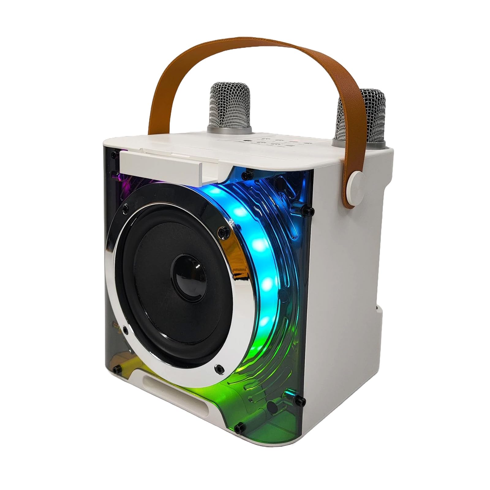 aqxreight Urządzenie do Karaoke z 2 Mikrofonami Mikrofon i Głośnik BT Zestaw KTV z Efektami świetlnymi RGB Mikrofon Ręczny Lekki Przenośny System Karaoke Prezenty Na Urodziny Impreza Domowa Na (WHITE)
