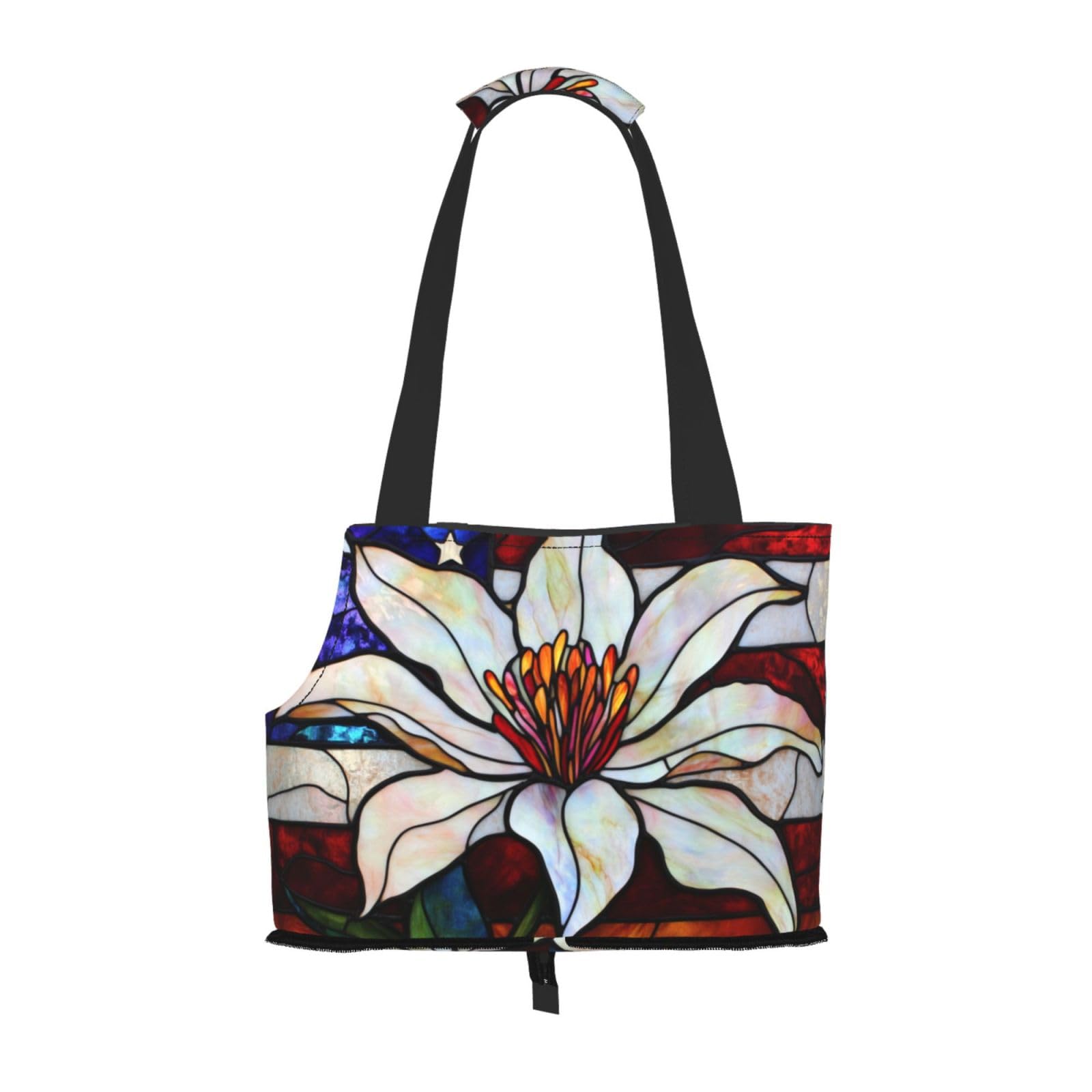 Stained Glass American Flag White Flower Pet Sling Carrier for Small Dog Cats Puppy Portable Tote Bag Pouch for Outdoor Travel Hiking