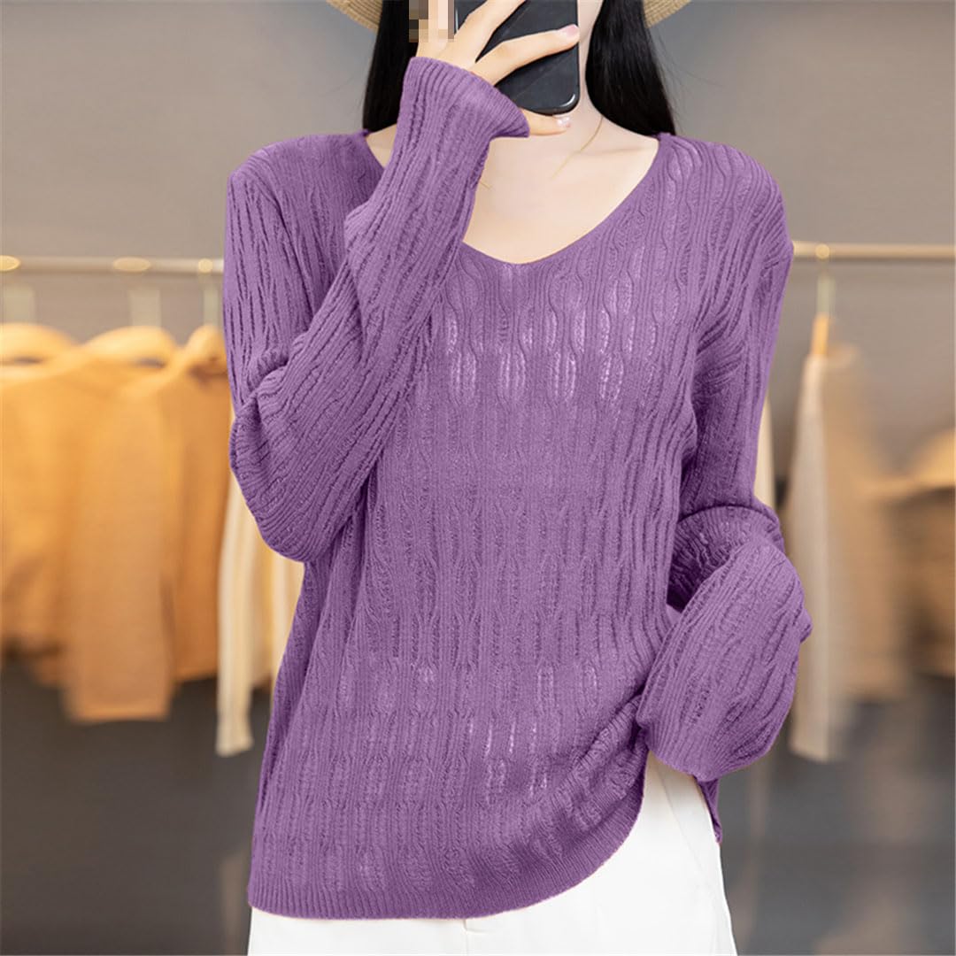 Vogrtcc Maglione da donna in cashmere a maniche lunghe con scollo a V