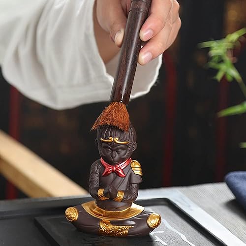 Miniatura 4 de Estatua del rey mono, figura de té Wukong de sol de arena morada, estatua de Buda luchando con Ruyi Golden Cudgel para suministros de decoración del