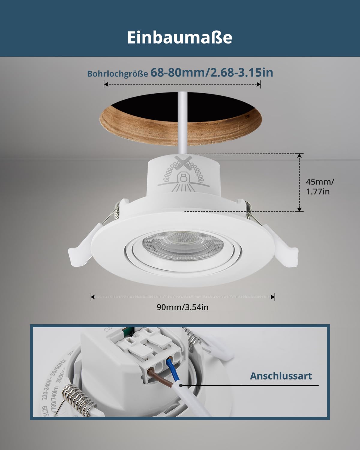 Schiele LED Einbaustrahler 230V für Bad IP65, 7W LED Spots Deckenleuchte 68mm Lochmaß, Warmweiß Neutralweiß Kaltweiß, Schwenkbar Deckenspots Einbauleuchten für Küche Wohnzimmer, 20er Set