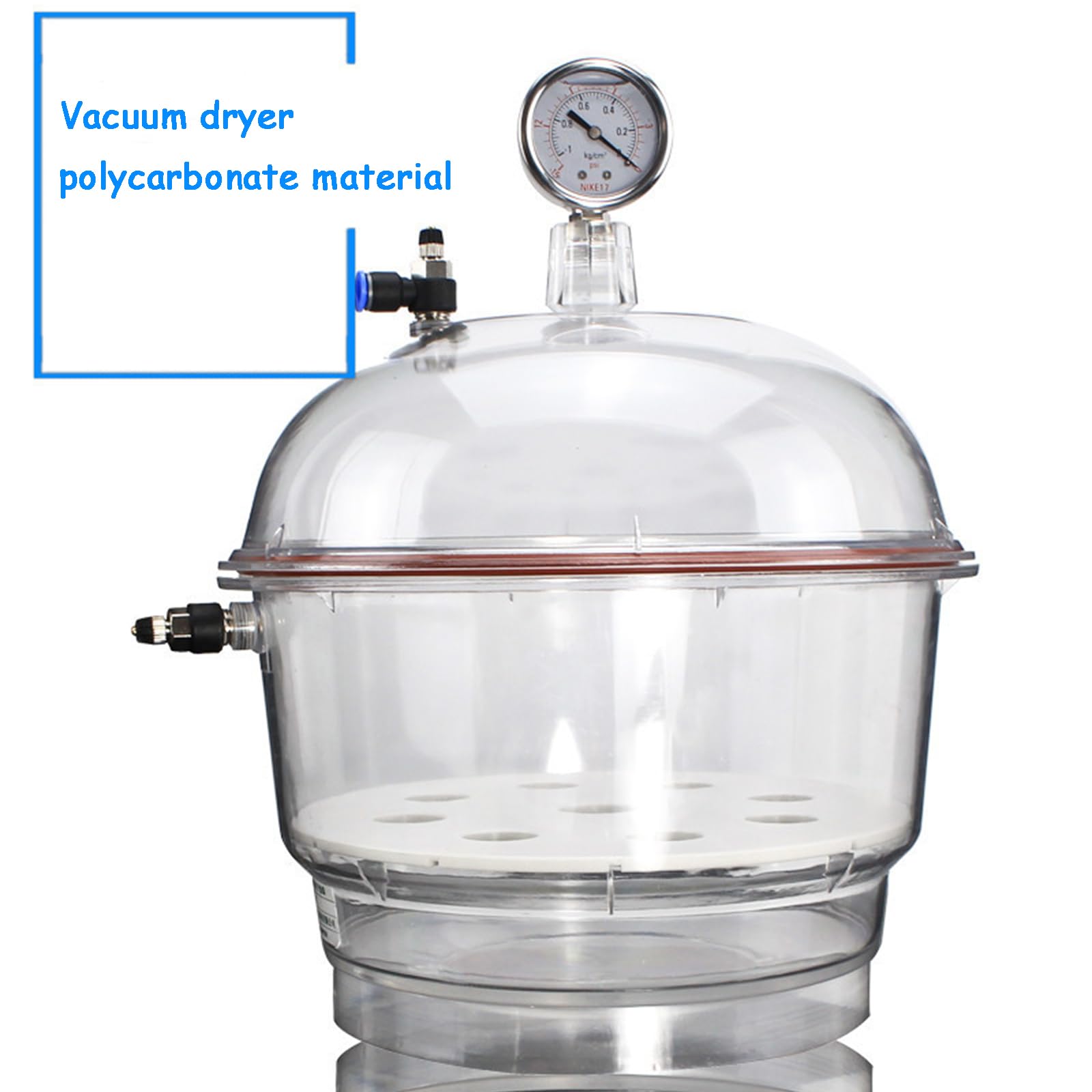 Vaso essiccatore sottovuoto, essiccatore sottovuoto in plastica in policarbonato da 250 mm, Doppia valvola con manometro, per Lo stoccaggio dell'essiccazione sottovuoto in Laboratorio