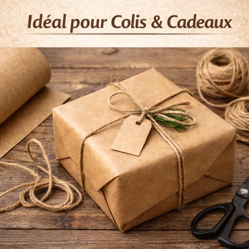Rouleau Papier Kraft - 90 cm x 250 m – Papier Kraft Marron 70 g/m² – Papier Emballage Colis, Protection Carton, Emballage Cadeau – Papier Kraft Résistant pour Expédition, E-commerce & Déménagement