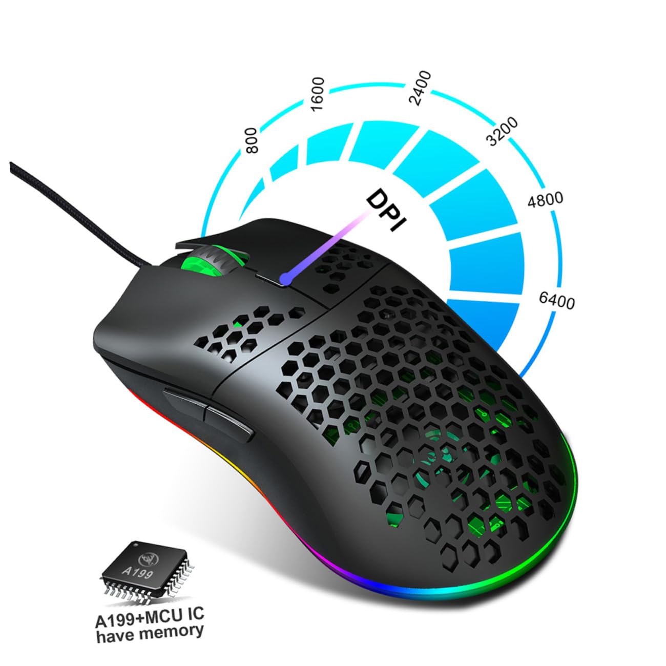 jojofuny Mouse Rgb Programmabile Con Design Buchi Tasti e Illuminazione Personalizzabile Ergonomico Per Gaming Professionale Nero