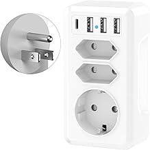 7 in 1 European to American Universal Travel Plug Adapter with 3 USB and 1 USB-C, Spanish to American for Canada, Mexico, Colombia, Thailand