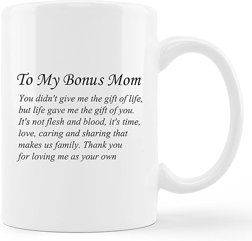 GICHUGI Taza de café con texto en inglés To My Bonus Mom, regalos de hija e hijo, regalos para mamá para el día de la madre, los mejores regalos