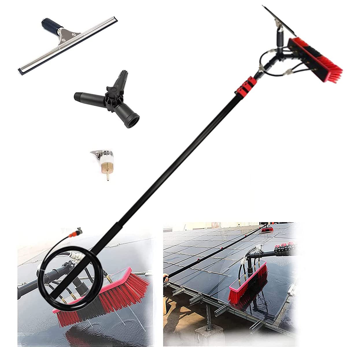 Brosse de nettoyage de panneaux photovoltaïques et raclette pour un lavage sans trace