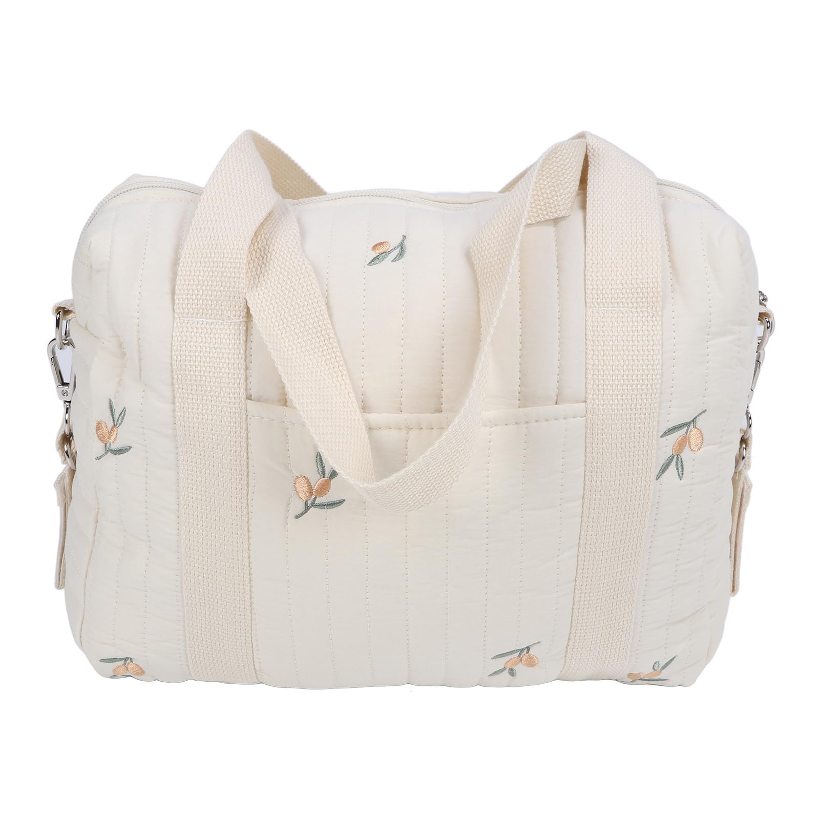 BONKZEBU Baby Stroller Bag, Floral Quilt Baby Bag Multifunctional Reusable Storage Organizer with Zipper Pockets for Mom and Essentials, Diaper Tote Handbag (Olive )