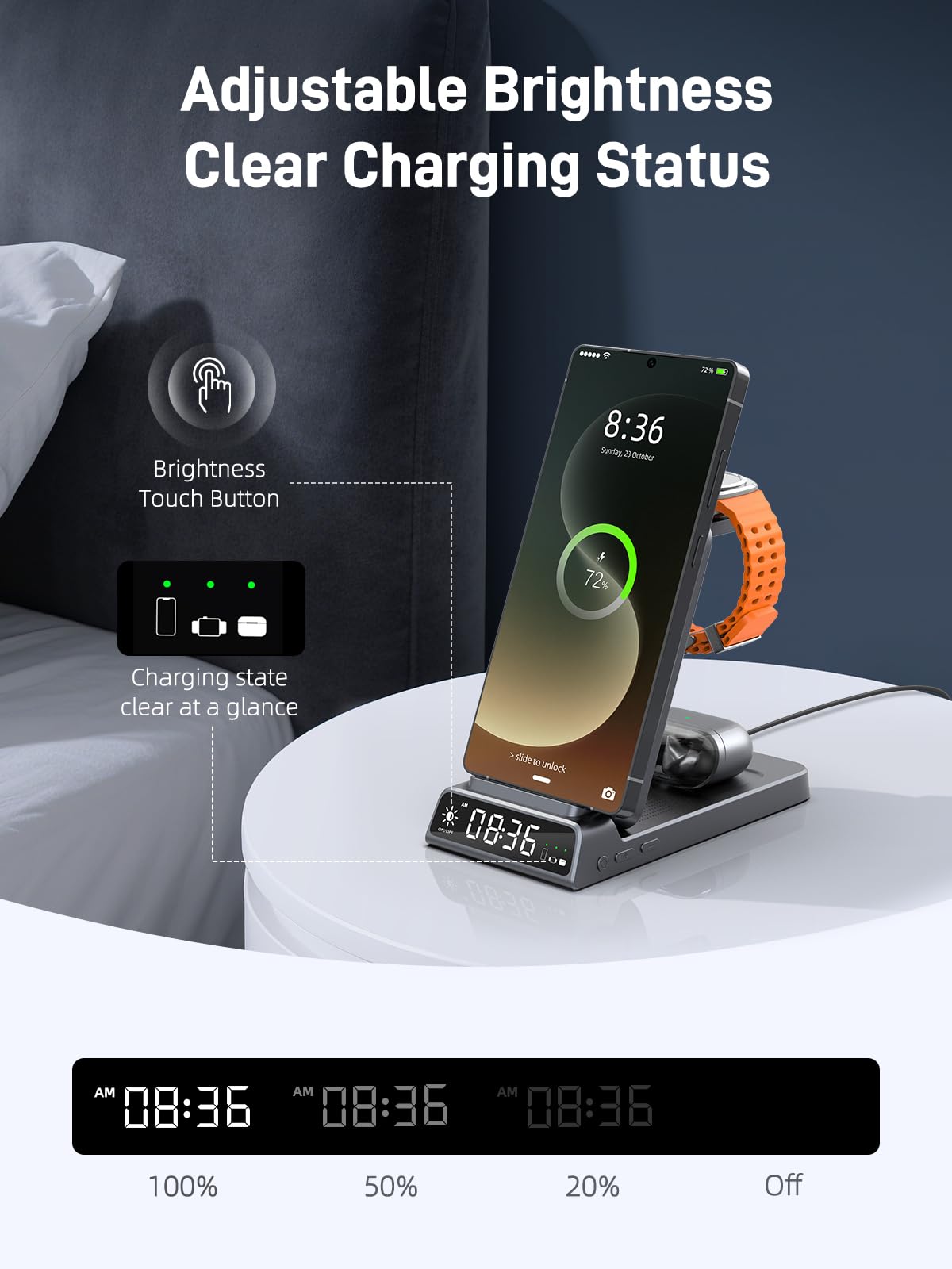 Chargeur sans Fil pour Samsung Galaxy S25 Ultra/S24/Z Fold 7/Flip 7/Bud, Chargeur de Montre pour Samsung Galaxy Watch 8/7/6/5Pro, Station de Charge Pliable 3 en 1