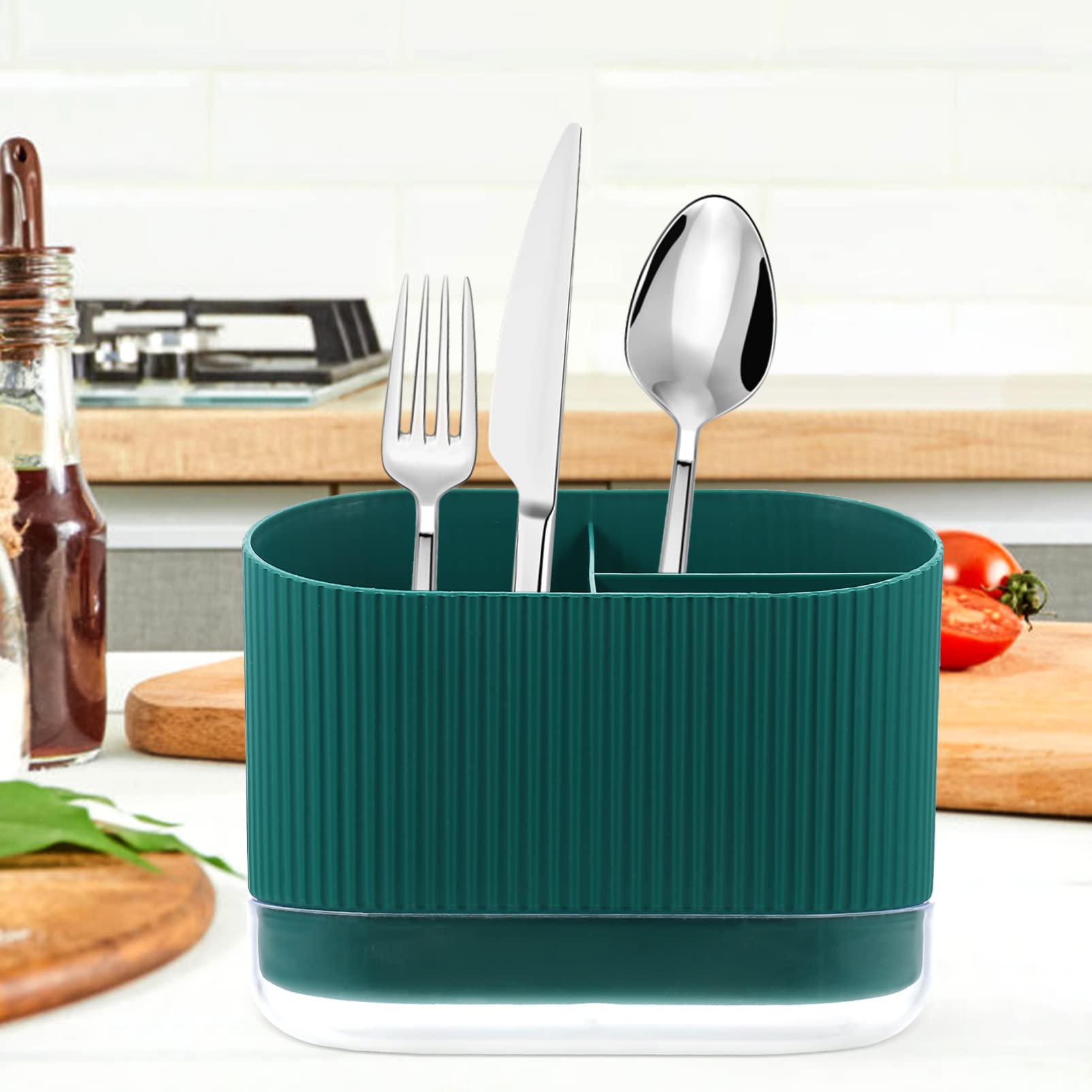 Cabilock Porta Posate Drenante 6.69X5.39X3.54 Pollici Con Base Rimovibile E Scomparti Multipli Per Bacchette Cucchiaio Forchetta Organizer Compatibile Per Cucina Desktop