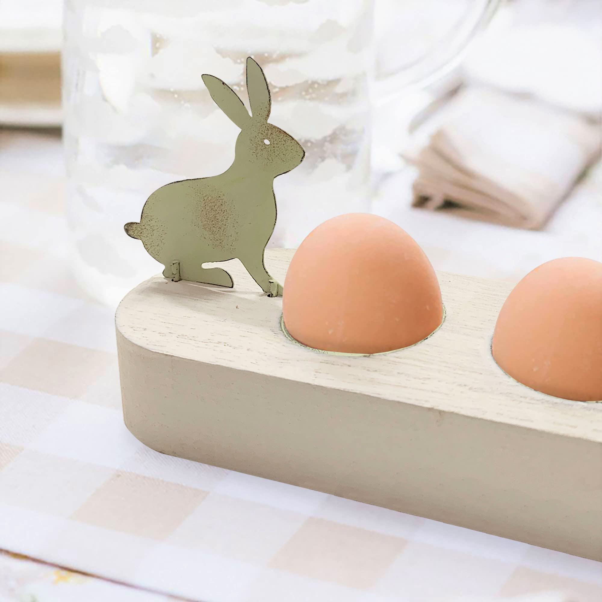 Huevera de madera con conejo y gallina de hierro Shabby Chic Annette 2 variantes VERDE