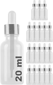 Afracam Transparent 20ml Metal Silver Dropper Dropper Glass Bottle with Leak Proof Lid 18 Pieces