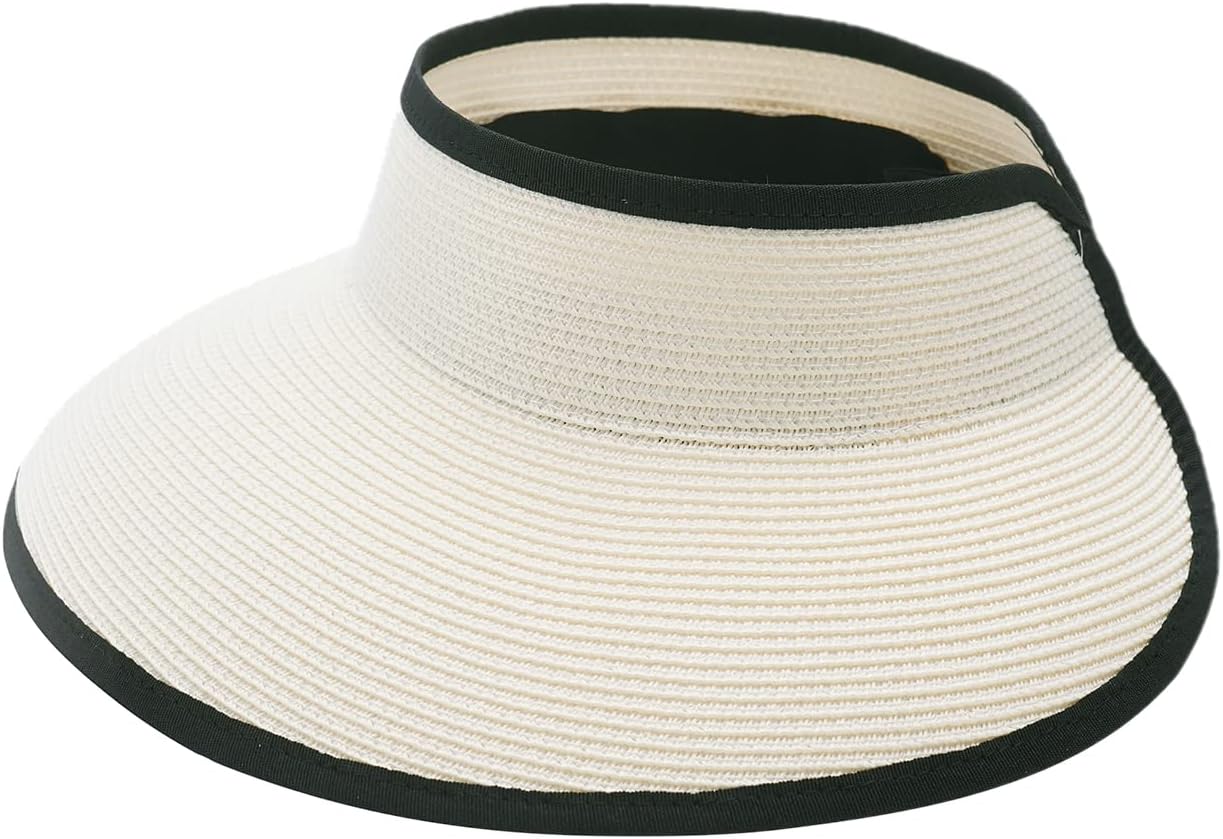 JoywantSun Visor Hats for Women, Women's Summer Ponytail Foldable Straw Beach Hat with UPF 50+