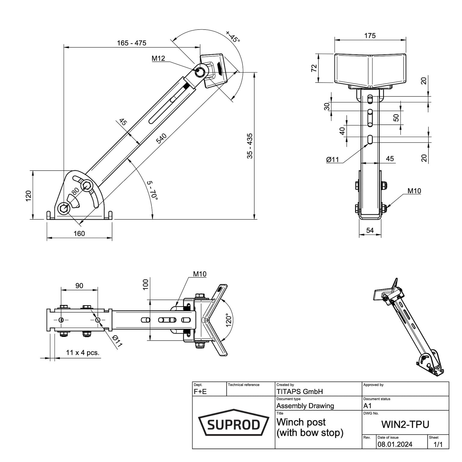 SUPROD Windenstand Windenbock Bugpuffer Bootstrailer Sliphilfe Polyurethan WIN2-TPU