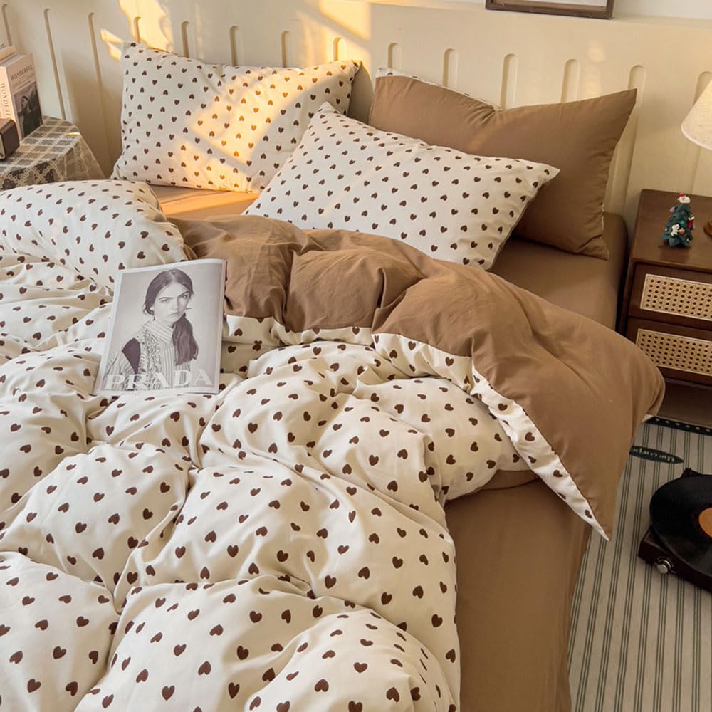 Covebett Bettwäsche Herzen Herz Bettbezug Set Microfaser Kawaii Aesthetic Mädchen Kinder Deckenbezug und Kissenbezug 80x80 mit Reißverschluss