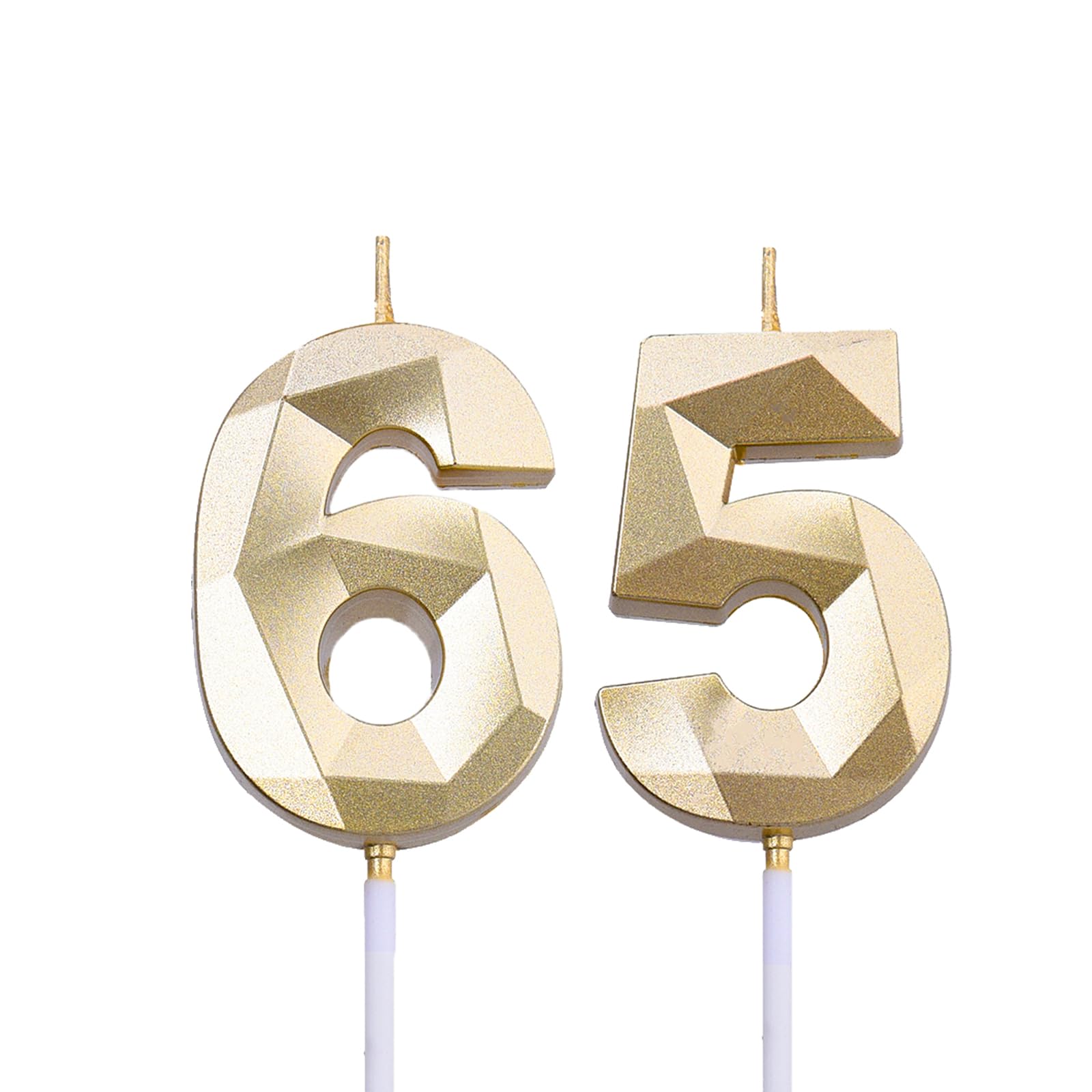 Velas doradas de cumpleaños 65 y 56 de 2 pulgadas, número de diamante 3D 65 y 56 para decoración de tartas para hombres y mujeres, decoración de fiesta temática