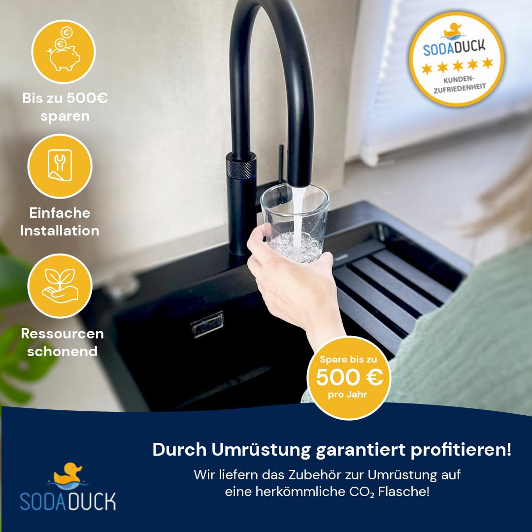 Co2 Druckminderer kompatibel mit Quooker Cube - Kohlensäure Druckregler zum Umrüsten auf handelsübliche CO₂ Flasche (bis 10 kg) [HOHE KOSTENERSPARNIS]