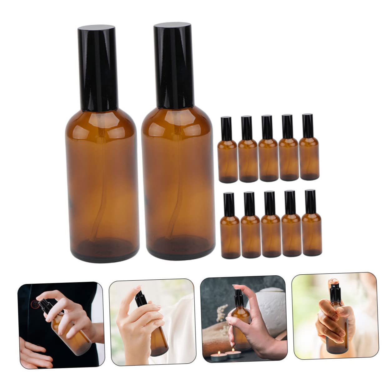 Baluue 12piezas Botellas de Spray de Vidrio Botellas de Spray Resistentes Luz para Aceites Esenciales para Cosméticos y Viajes