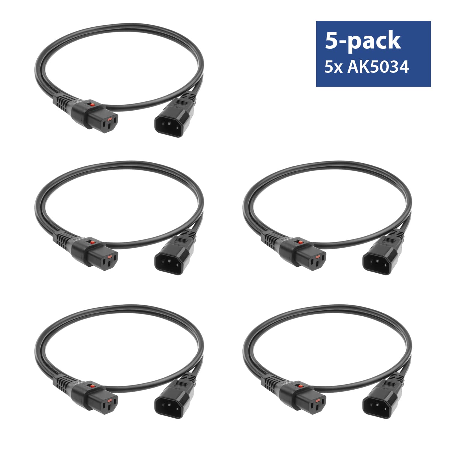Cavo di alimentazione C13 IEC Lock secondo C14, 2 metri, connettore C13, connettore C14, 10 A, 250 V, cavo di prolunga IEC Lock, confezione multipla da 5 pezzi – AK5328