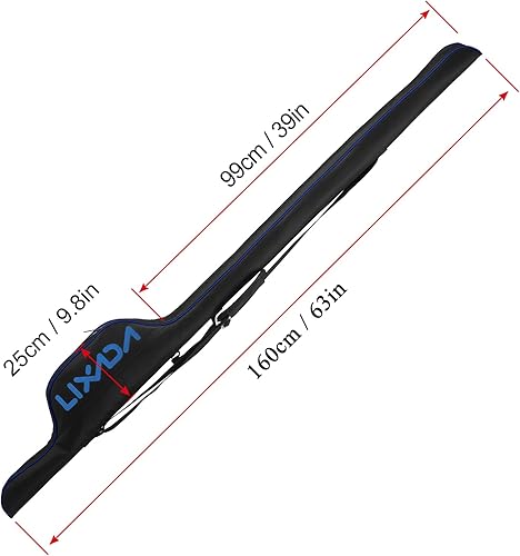 Miniatura 7 de LIXADA Bolsa de caña de pescar de 63 pulgadas, funda protectora portátil para carrete de caña de pescar, plegable, organizador de aparejos de caña