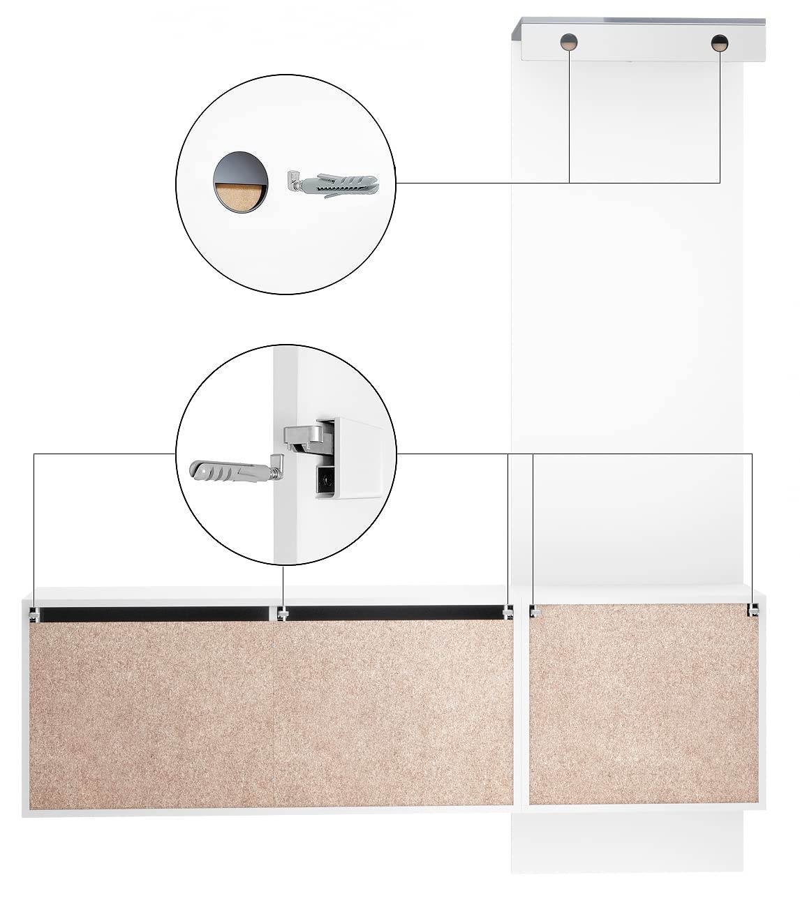 Vladon Garderobe Carlton Set 4, Made in Germany, Garderobenset bestehend aus 1 Garderobenpaneel, 1 Schrankmodul und 1 Wandspiegel, Weiß matt/Weiß Hochglanz (156 x 193 x 35 cm)