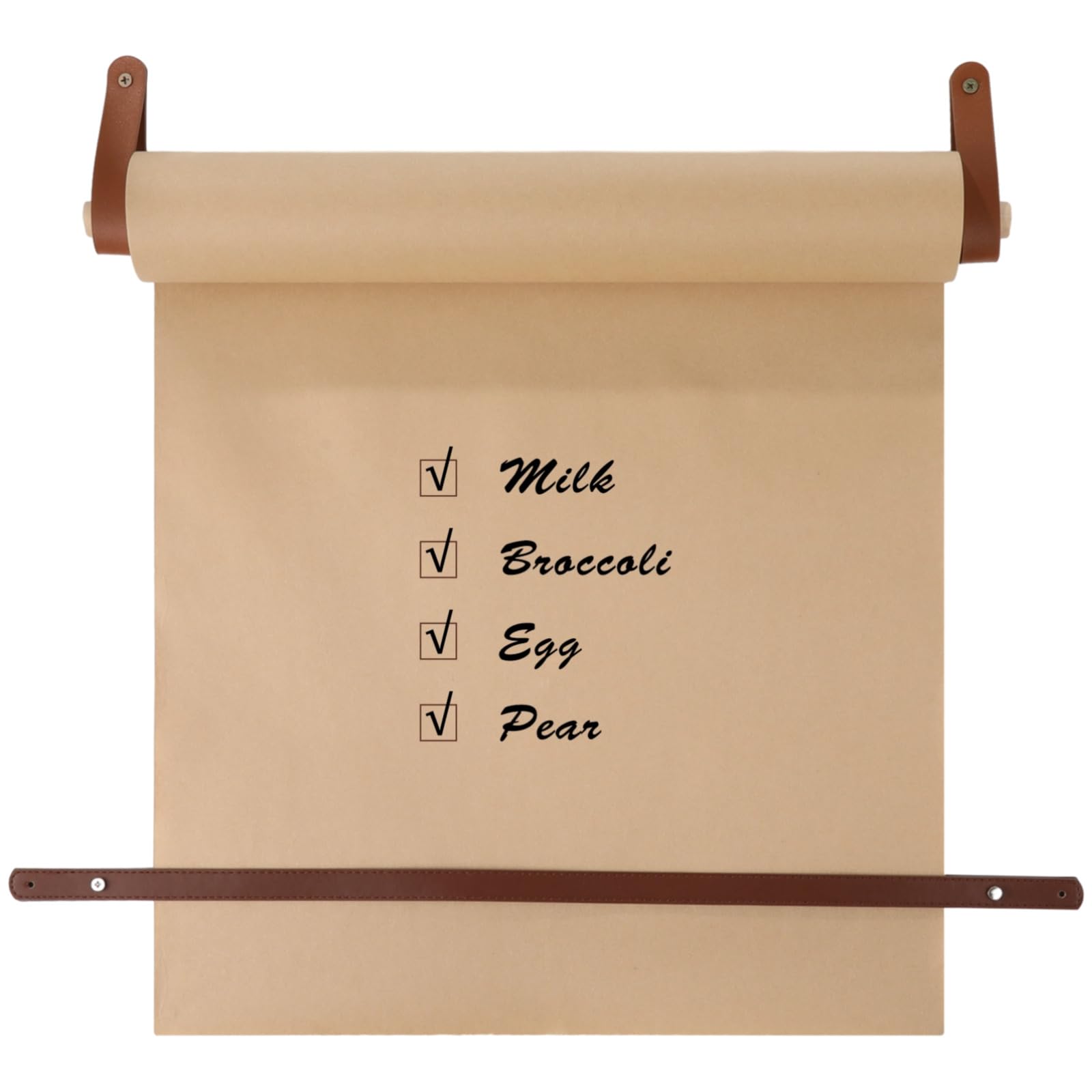 Distributeur de rouleau de papier kraft avec cheville en bois et sangles en cuir, 43,9 cm de large x 30 m de long, support de papier marron pour menus, listes de tâches, œuvres d'art et affichage