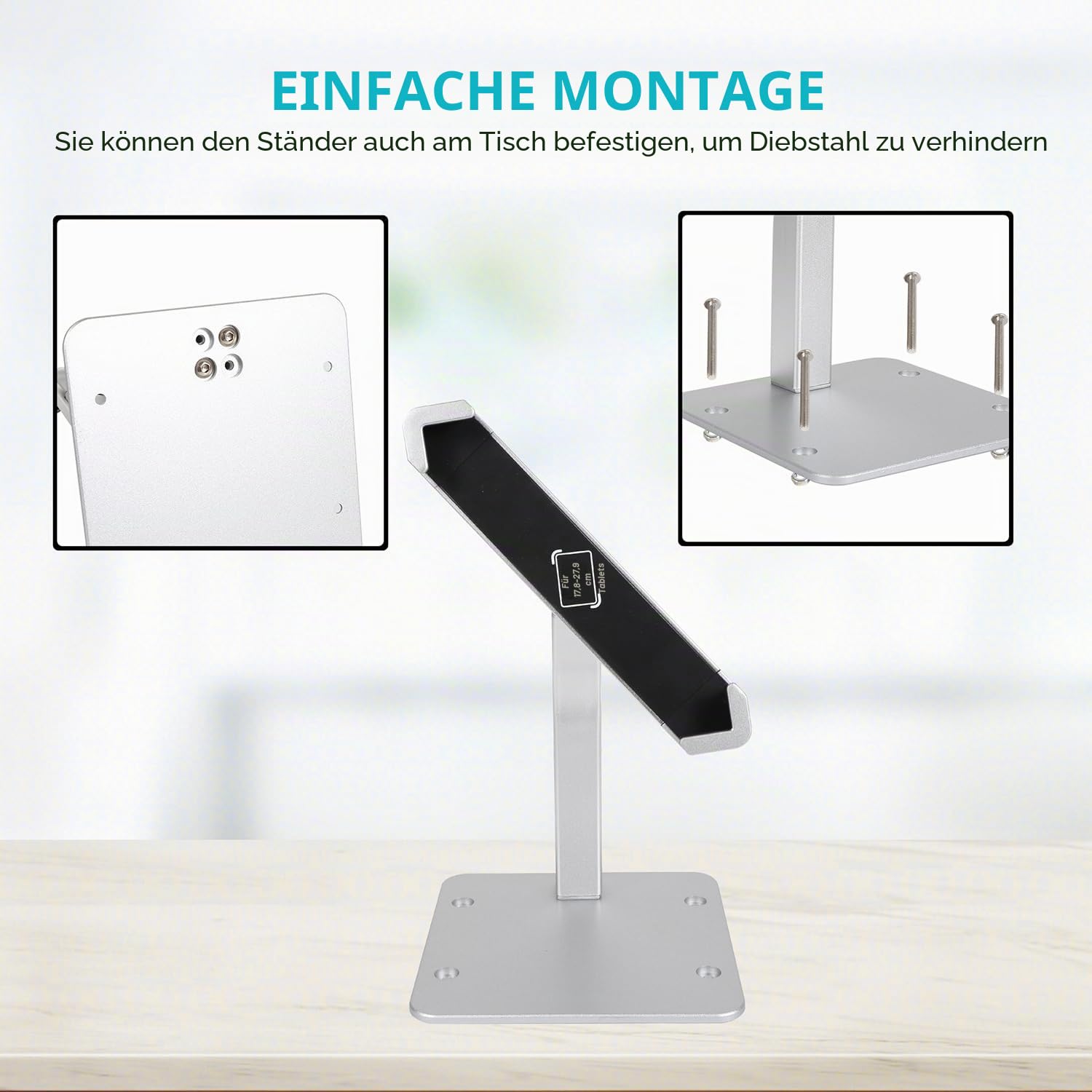 Desktop Tablet Halterung mit Anti Diebstahl Schloss und Schlüssel | Heavy Duty Aluminium Tablet Halter für Kiosk Commercial für iPad Pro Air Mini, Galaxy Tabs, Surface, mehr 7-11" Tablets