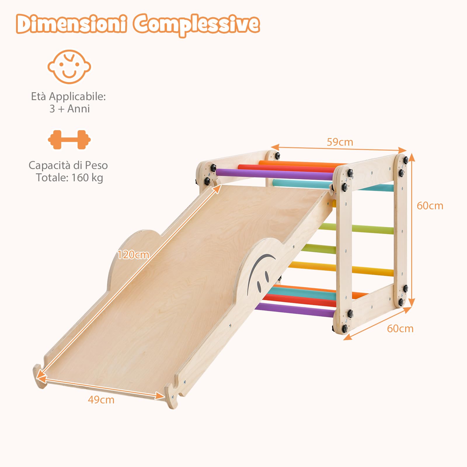 COSTWAY 5 in 1 Set da Arrampicata per Bambini, Giochi da Arrampicata Pieghevoli in Legno con Rampe Regolabili e Reversibili, Scala da Arrampicata per Bambini 3+ Anni (Colorato)