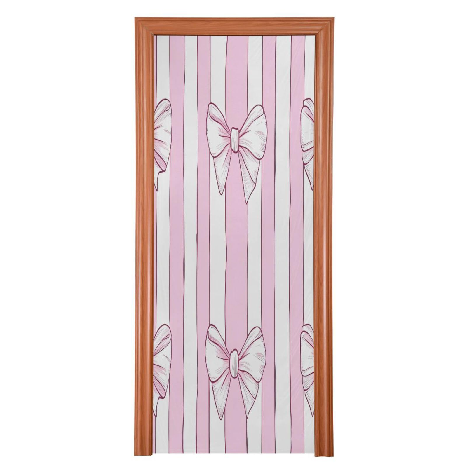 FLildon Bow Stripes Pink White Door Cover Decoration, Party Accessory Porch Decor for Festive Ornament Room Door Covers 35 x 79 Inch