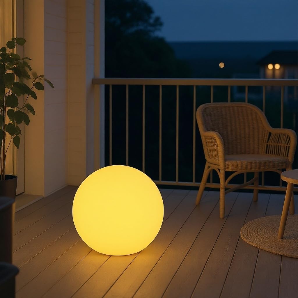 Condition photo showing New/Like New for mr.go 16-inch rechargeable led glowing ball light, waterproof orb globe lamp w/remote, 16 rgb colors 4 light effects, ideal for indoor/outdoor home garden pool patio party decorative lighting