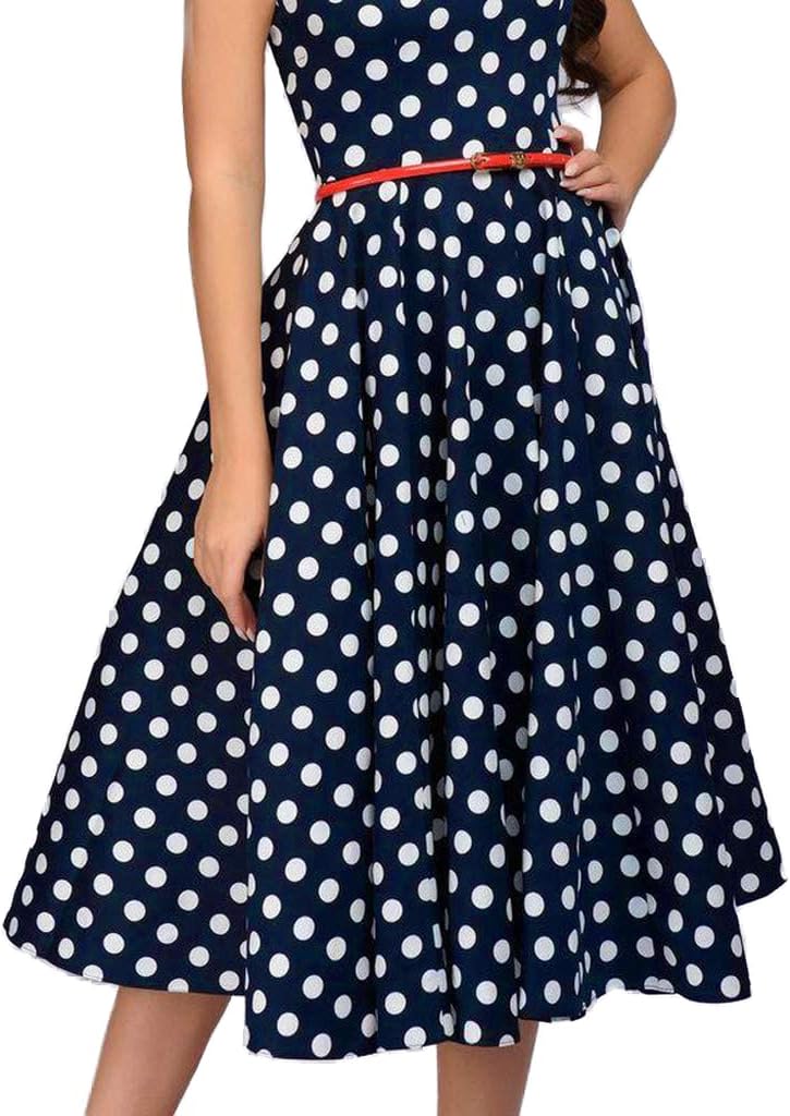 SandwindKnee Print Length Retro Flare Dress Sleeveless Dot Women Vintage Elegant Zip Women's Dress O Neck Fashion dress