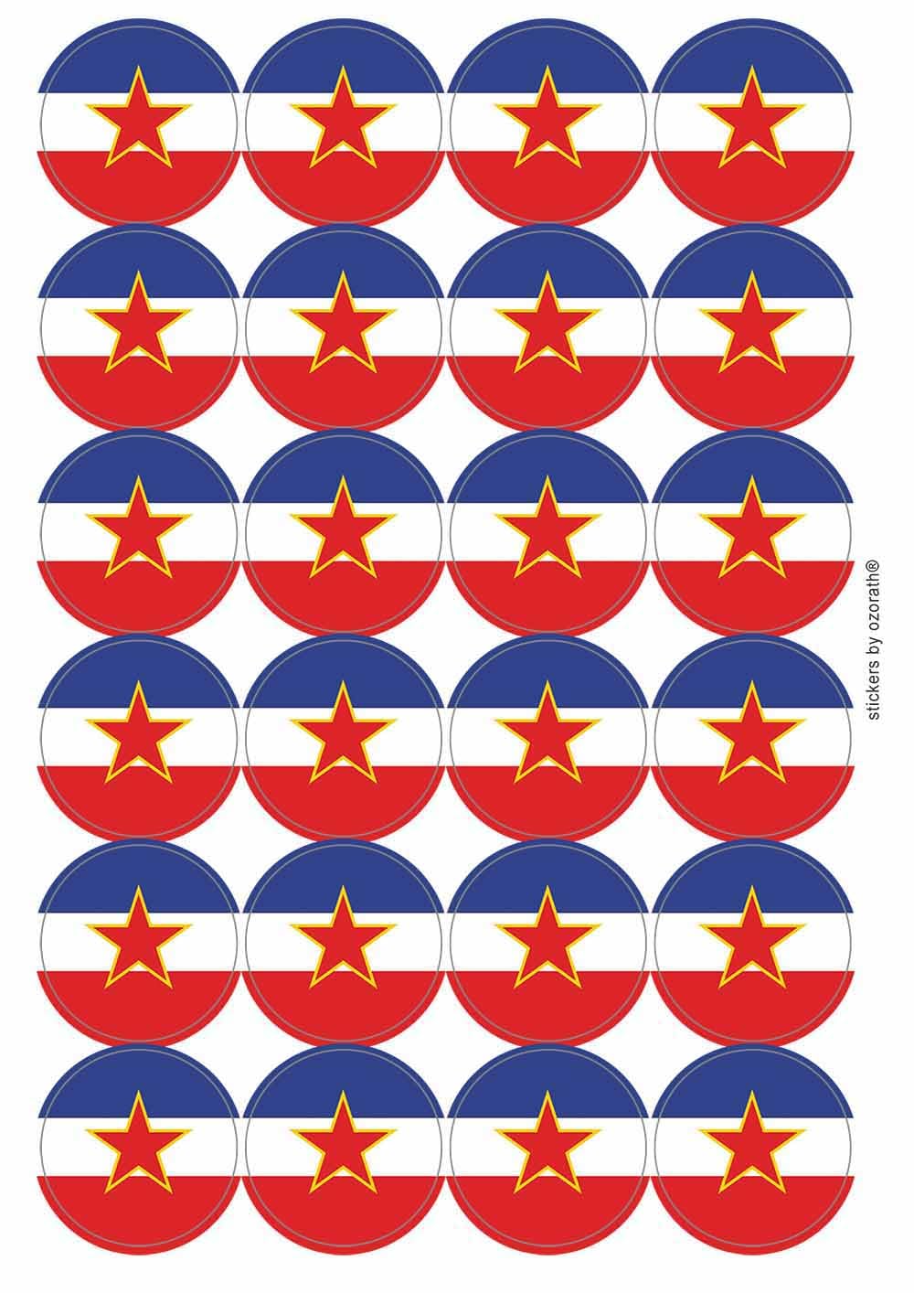 Yugoslavia National Flag Circular Matt Paper Stickers A4 Sheet of 24 (Each Sticker is 45mm Diameter)