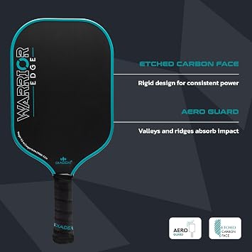 Diadem Warrior Edge Pickleball Paddles | Etched Carbon Face for Max Spin, 16mm Aero Guard, Comfort Max Grip, 16mm Honeycomb Core, Midweight 8oz | Indoor/Outdoor | USAPA Approved